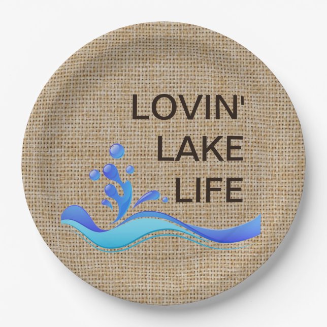 Lovin' Lake Life Burlap Paper Plates (Front)