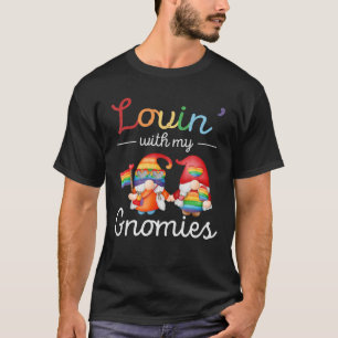 Lovin With My Gnomies, LGBTQ Love Gnome Rainbow Fl T-Shirt