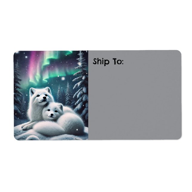 Loving Arctic Foxes Northern Lights Snowy Forest (Front)