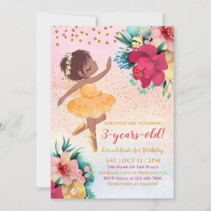 Loving Ballerina Pink Flowers Girl Birthday Invitation
