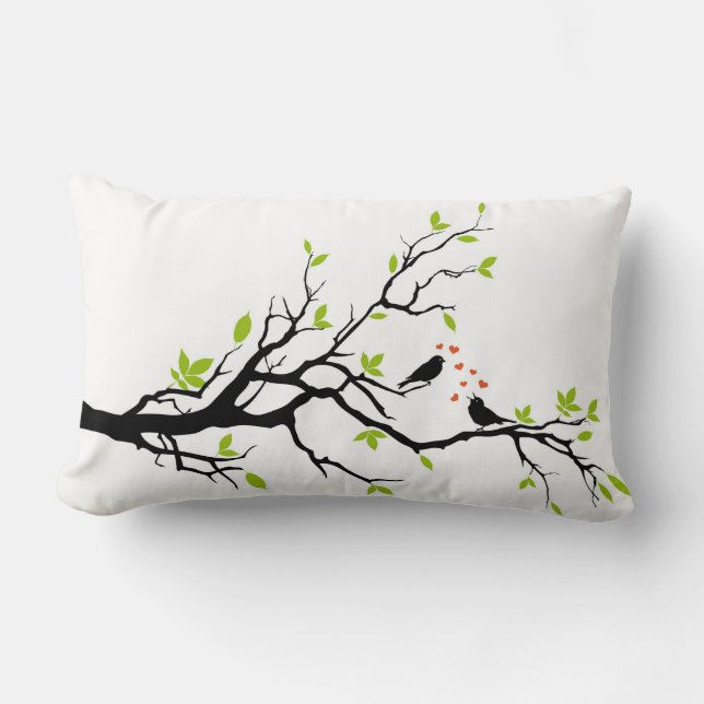 Loving Birds on Branch Lumbar Cushion (Front)