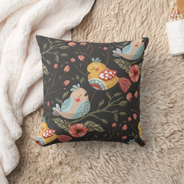 Loving Boho Birds Floral Pattern Cushion (Blanket)