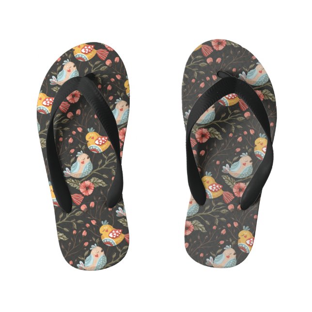 Loving Boho Birds Floral Pattern Kid's Flip Flops (Footbed)