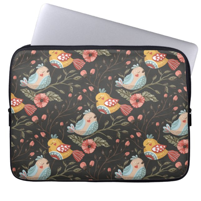 Loving Boho Birds Floral Pattern Laptop Sleeve (Front)