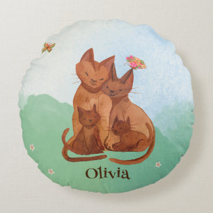 Loving Cat Family Round Cushion