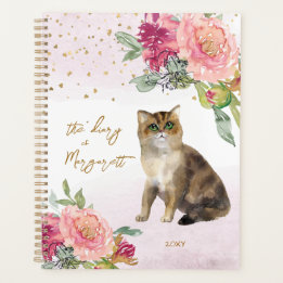 Loving Cat Illustration Flowers Girl's Daily Diary Planner