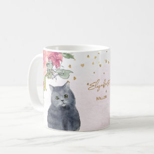 Loving Cat Illustration Gold Glitter Girl Gift  Coffee Mug