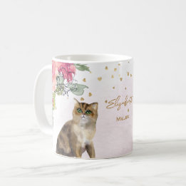 Loving Cat Illustration Gold Glitter Girl Gift Coffee Mug