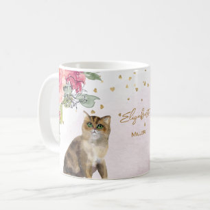 Loving Cat Illustration Gold Glitter Girl Gift Coffee Mug