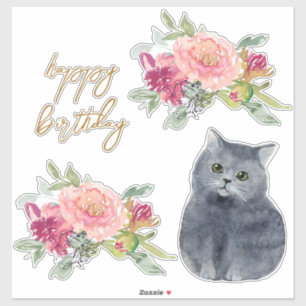 Loving Cat Illustration Happy Birthday Girl Party