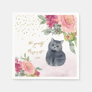 Loving Cat Illustration Happy Birthday Girl Party Napkin