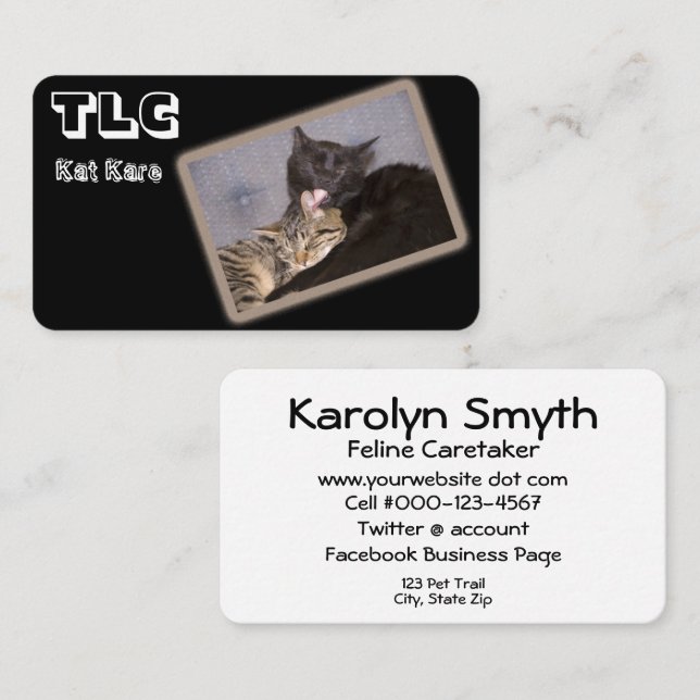 Loving Cats Photograph Animal Care Services Business Card (Front/Back)