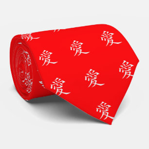 Loving Chinese Character Love Pattern Custom Red Tie
