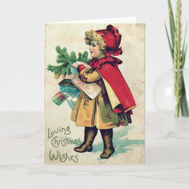 Loving Christmas Wishes Red Riding Hood Christmas Holiday Card (Front)