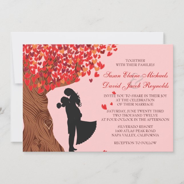 Loving Couple Initials Oak Tree Fall Wedding Invitation (Front)