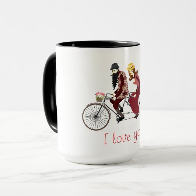 Loving couple on a tandem bicycle mug Vintage (Front Left)