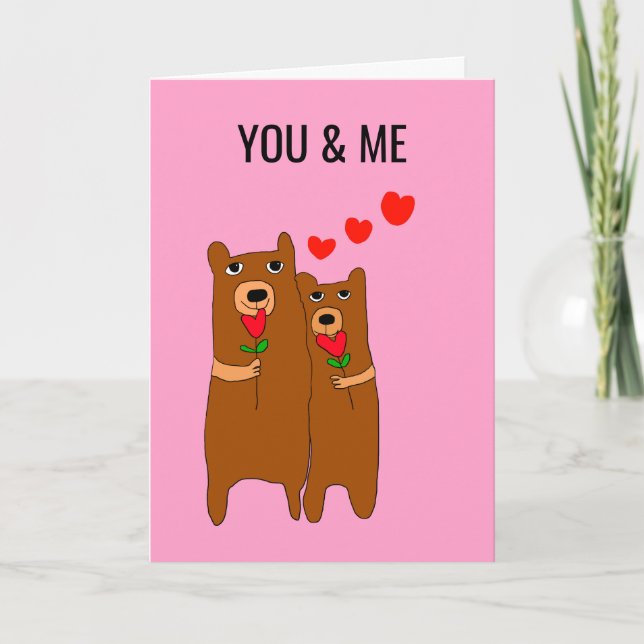 Loving Cute Bear Couple in Love Red Hearts Love Card (Front)