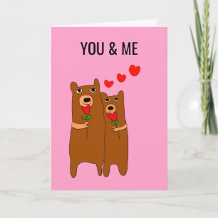 Loving Cute Bear Couple in Love Red Hearts Love Card
