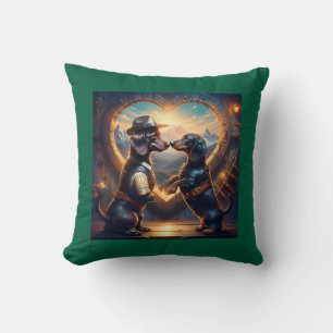 Loving Dachshund Couple At Portal Of Love Cushion