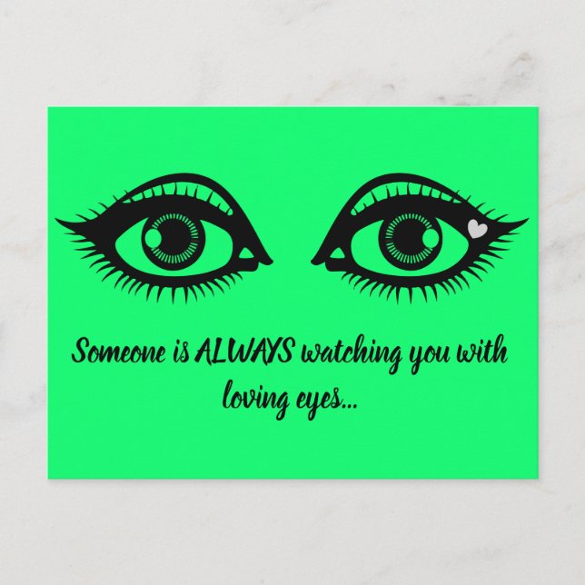 Loving Eyes Cute Encouraging Quote Lime Green Postcard (Front)
