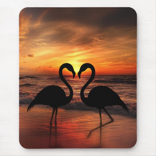 Loving Flamingo Sunset view romantic Triptych Acry Mouse Mat (Front)