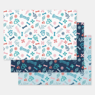 Loving Floral & Foliage Pet Paw Print Wrapping Paper Sheet