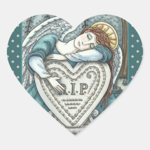 LOVING GUARDIAN ANGEL, CEMETERY MOURNING ART RIP HEART STICKER