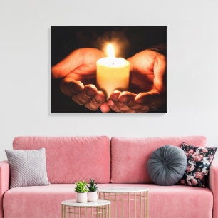 Loving Hands holding a Candle with Flame Canvas Print