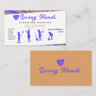 Loving Hands Purple and Yellow Cleaning Service Business Card