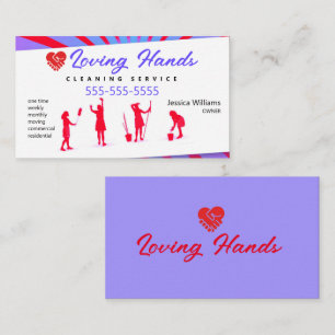 Loving Hands Red and Purple Cleaning Service Business Card