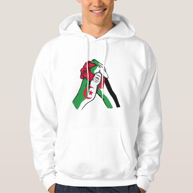 loving handshake between palestine and algeria hoodie (Front)