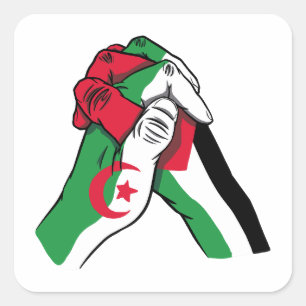 loving handshake between palestine and algeria square sticker