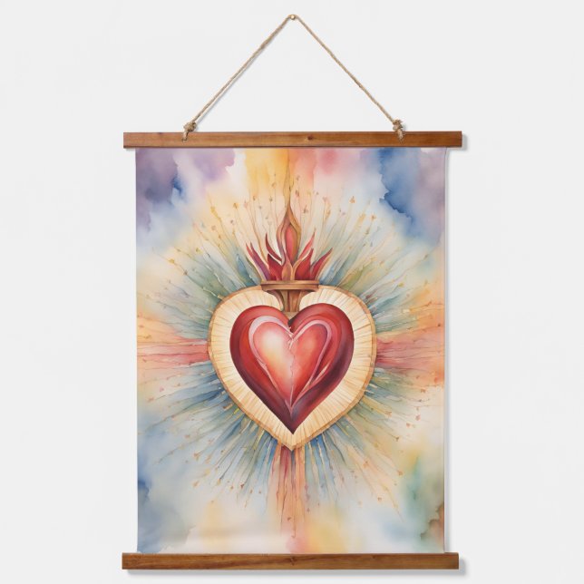 Loving Heart of Jesus Watercolor Hanging Tapestry (Front)