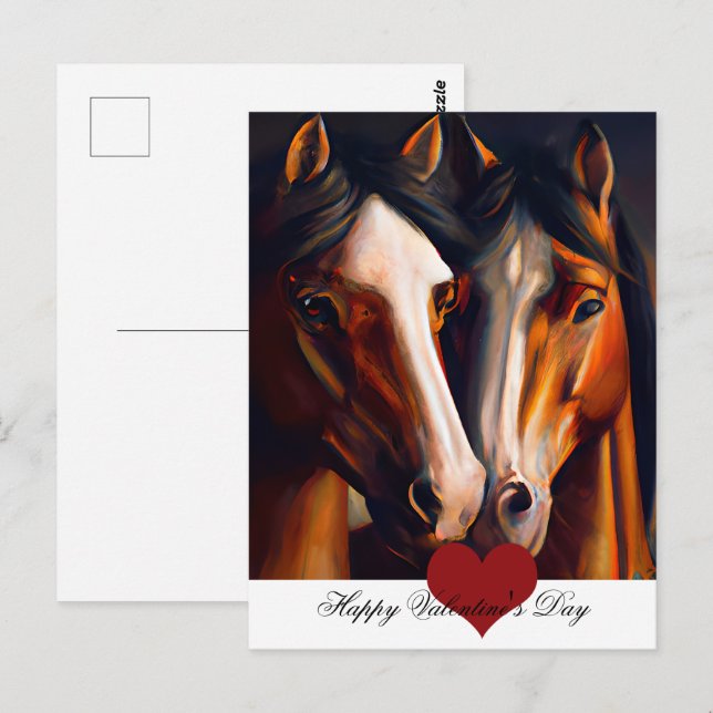 Loving horses valentine postcard (Front/Back)