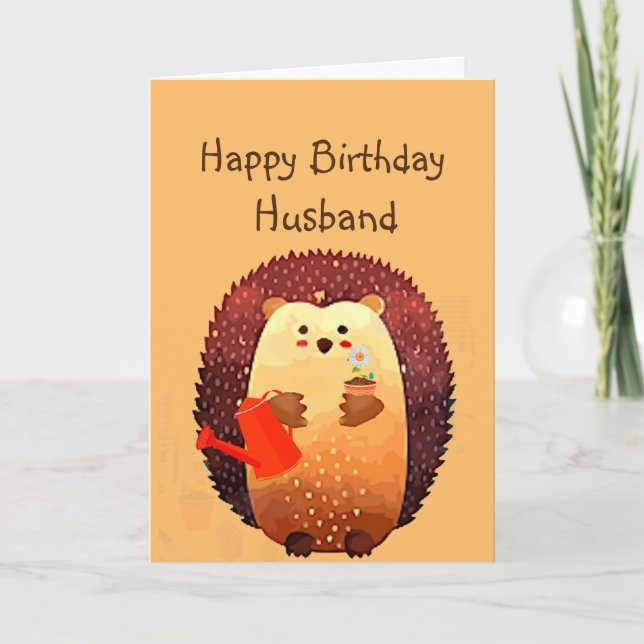 Loving Husband Birthday Cute Hedgehog Animal Card (Front)