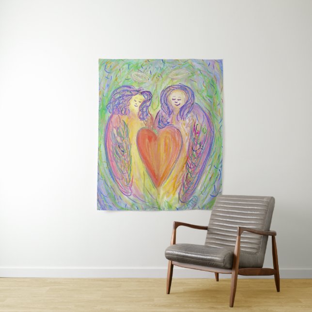 Loving Kind Guardian Angel Tapestry Wall Art Decor (In Situ)