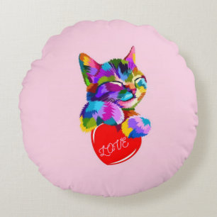 Loving kitten - round shape. Round Cushion