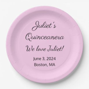 Loving Letters: Pink & Black Quinceanera  Paper Plate