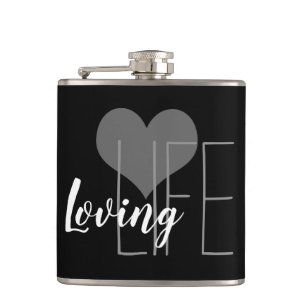 LOVING LIFE lettering with heart   Hip Flask