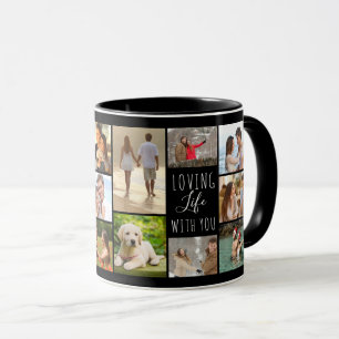 Loving Life With You 14 Photo Collage Black Mug