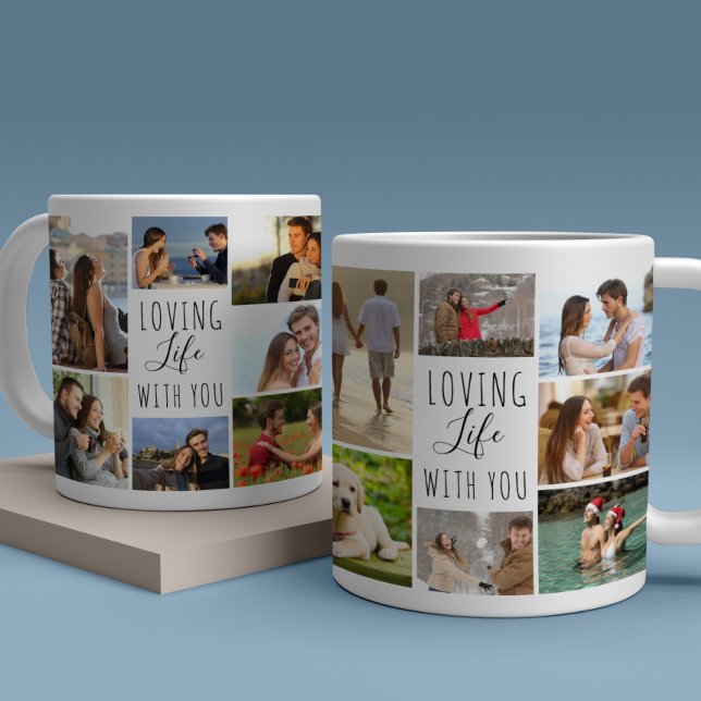 Loving Life With You 14 Photo Collage White Coffee Mug (Loving Life with You photo collage mug)