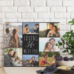 Loving Life with You 7 Photo Collage | Black Faux Canvas Print<br><div class="desc">Stylish photo collage faux canvas which you can personalise with 7 of your favourite photos. This chic black and white design is lettered with the words "loving life with you" in elegant handwritten script and skinny font typography. The photo template is set up ready for you to add your pictures,...</div>