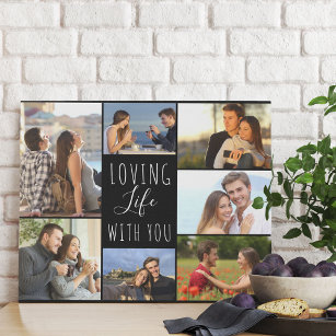 Loving Life with You 7 Photo Collage   Black Faux Canvas Print