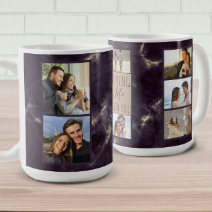 Loving Life With You - 7 Photo Collage Dark Marble Coffee Mug