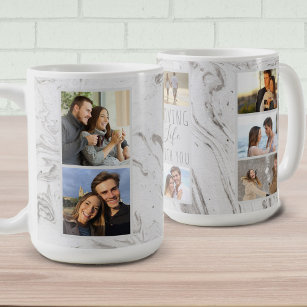 Loving Life With You - 7 Photo Collage Grey Marble Coffee Mug