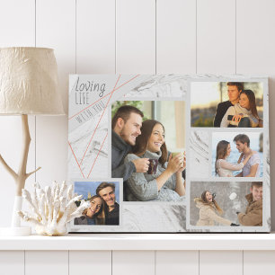 Loving Life with You Grey Marble 5 Photo Collage Faux Canvas Print