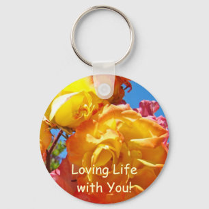 Loving Life with You! keychain Yellow Rose Flowers