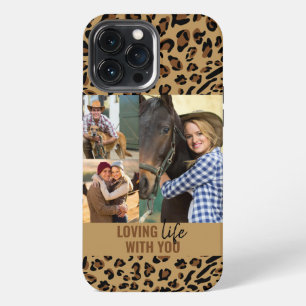 Loving Life with You Leopard Print 3 Photo Brown iPhone 13 Pro Max Case