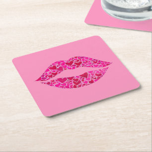 Loving Lips 01 Square Paper Coaster