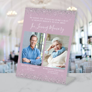 Loving Memory 2 Photo Dusty Lilac Silver Wedding Pedestal Sign
